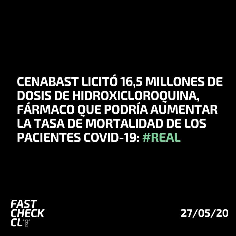 Lee más sobre el artículo CENABAST licitó 16,5 millones de dosis de hidroxicloroquina, fármaco que podría aumentar la tasa de mortalidad de los pacientes Covid-19: #Real