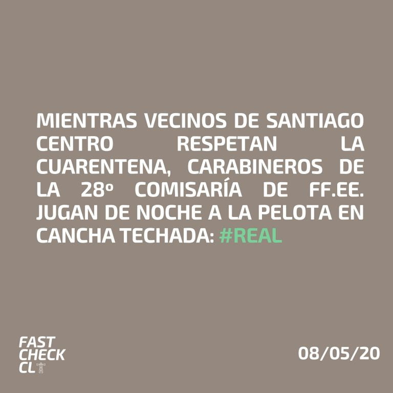 Lee más sobre el artículo Mientras vecinos de Santiago Centro respetan la cuarentena, carabineros de la 28 Comisaría de FF.EE. jugan de noche a la pelota en cancha techada: #Real