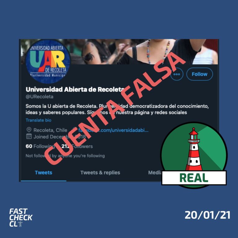 Lee más sobre el artículo Cuenta falsa de Universidad Abierta de Recoleta promueve la desinformación: #Real
