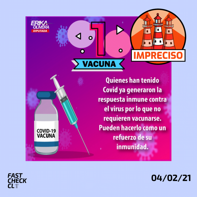 Lee más sobre el artículo (Erika Olivera) “Quienes ya tuvieron Covid ya generaron la respuesta inmune por lo que no requieren vacunarse”: #Impreciso