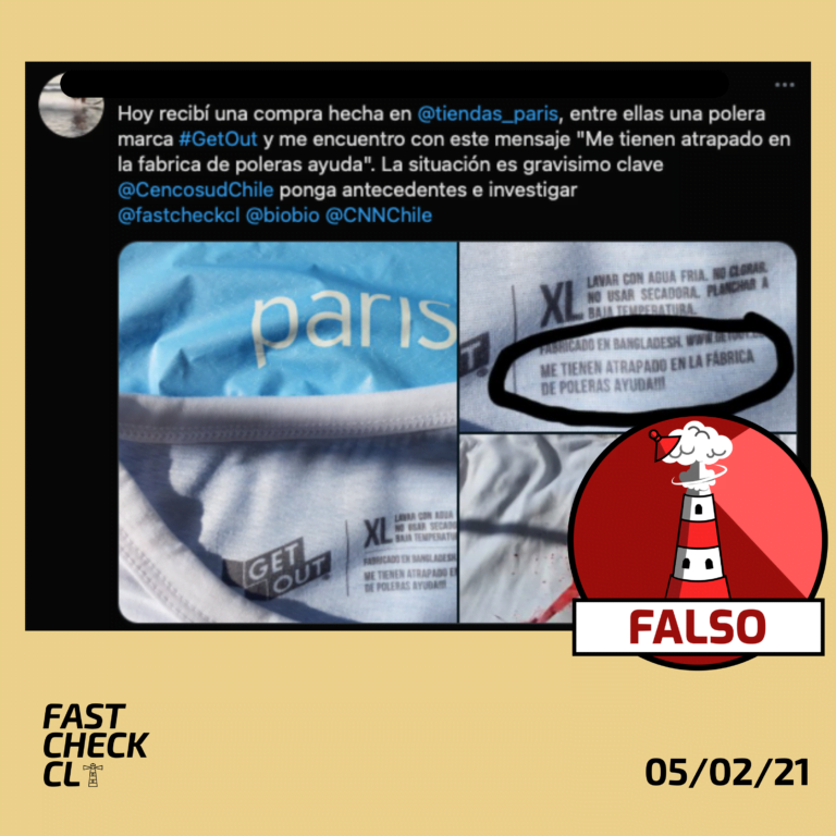Lee más sobre el artículo Mensaje de auxilio en etiqueta de polera de la marca Get Out comprada en Paris: #Falso