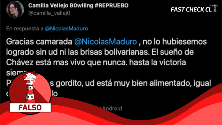 Lee más sobre el artículo (Twitter) Camila Vallejo respondió al tuit de Nicolás Maduro: “No lo hubiésemos logrado sin usted ni las brisas bolivarianas”: #Falso