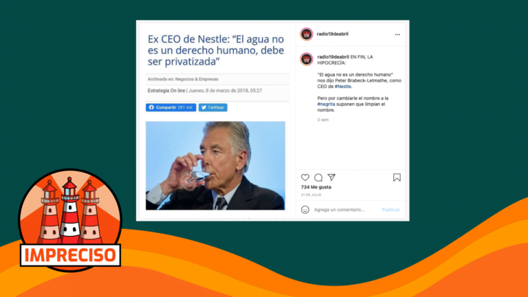 Lee más sobre el artículo Ex CEO de Nestlé:  “El agua no es un derecho humano, debe ser privatizada”: #Impreciso