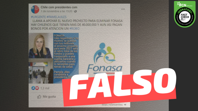 Lee más sobre el artículo Pamela Jiles llama a apoyar nuevo proyecto para eliminar Fonasa: #Falso