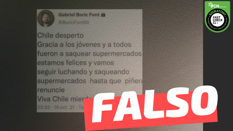 Lee más sobre el artículo Gabriel Boric: “Chile Despertó. Gracias a los jóvenes y a todos los que fueron a saquear supermercados, estamos felices y vamos a seguir luchando y saqueando supermercados hasta que Piñera renuncie. Viva Chile mierda”: #Falso
