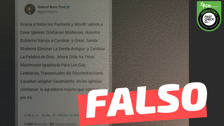 Lee más sobre el artículo Gabriel Boric: “Gracia a todos los Pastores y Movilh vamos a Crear Iglesias Cristianas Modernas. Nuestro Gobierno Vamos a Cambiar y Crear Senda Moderna Eliminar La Senda Antigua y Cambiar La Palabra de Dios…”: #Falso