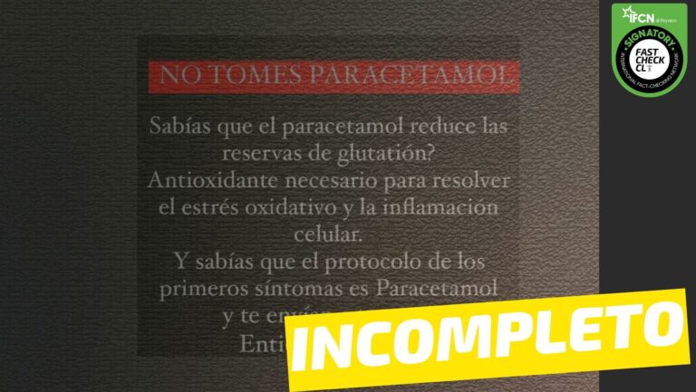 Lee más sobre el artículo (Imagen) “No tomes paracetamol. ¿Sabías que el paracetamol reduce las reservas de glutatión? (…)”: #Incompleto