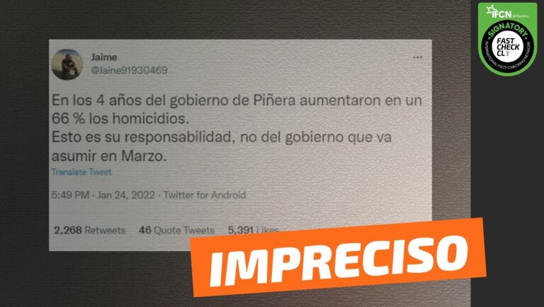 Lee más sobre el artículo “En los 4 años de gobierno de Piñera, aumentaron en un 66% los homicidios”: #Impreciso