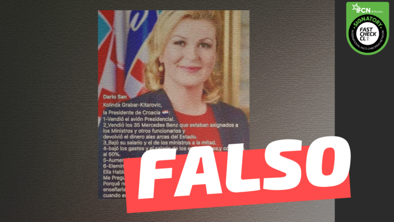 Lee más sobre el artículo La presidenta croata vendió el avión presidencial, aumentó el salario mínimo y redujo el salario de sus ministros y embajadores: #Falso