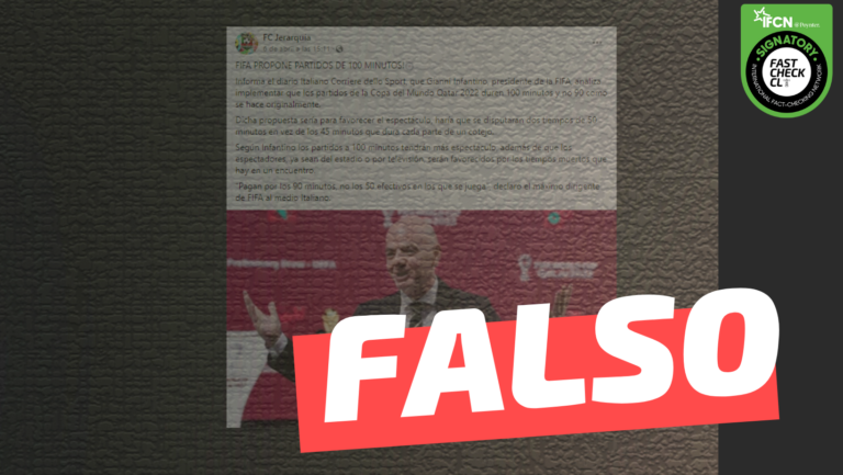 Lee más sobre el artículo “La FIFA propone partidos de 100 minutos en el Mundial de Qatar 2022, informa el diario italiano Corriente dello Sport”: #Falso