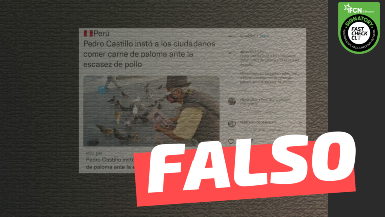 Lee más sobre el artículo “Pedro Castillo instó a los ciudadanos comer carne de paloma ante la escasez de pollo”: #Falso