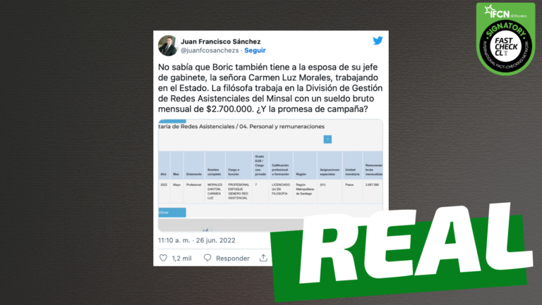 Lee más sobre el artículo Carmen Luz Morales, esposa del jefe de gabinete del Presidente Boric, trabaja en una división del Ministerio de Salud: #Real