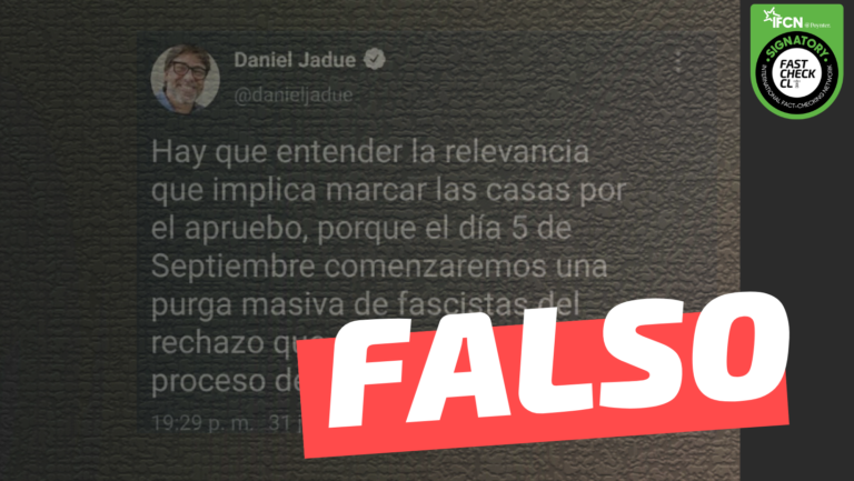 Lee más sobre el artículo Daniel Jadue: “Hay que entender la relevancia que implica marcar las casas por el apruebo, porque el día 5 de septiembre comenzaremos una purga masiva de fascistas del rechazo”: #Falso