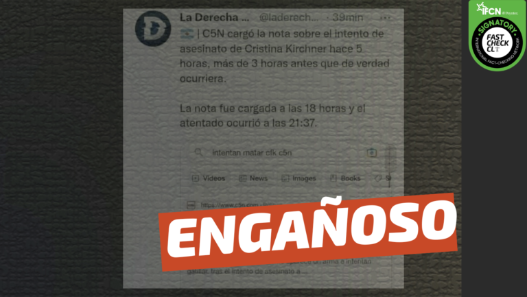 Lee más sobre el artículo (Imagen) “C5N cargó la nota sobre el intento de asesinato de Cristina Kirchner hace 5 horas, más de 3 horas antes que de verdad ocurriera”: #Engañoso