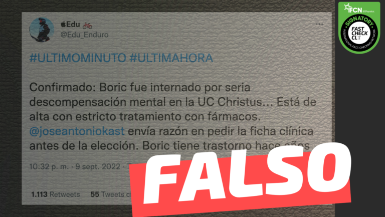 Lee más sobre el artículo “Boric fue internado por seria descompensación mental en la UC Christus”: #Falso