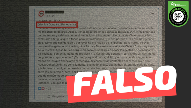 Lee más sobre el artículo Periodista Mónica González escribió columna de opinión ‘¿De qué te ríes?’: #Falso