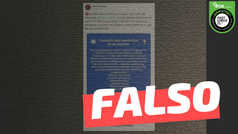 Lee más sobre el artículo Sitio Werken Noticias publicó comunicado de la CAM que denuncia figuras públicas que han negociado con ellos: #Falso