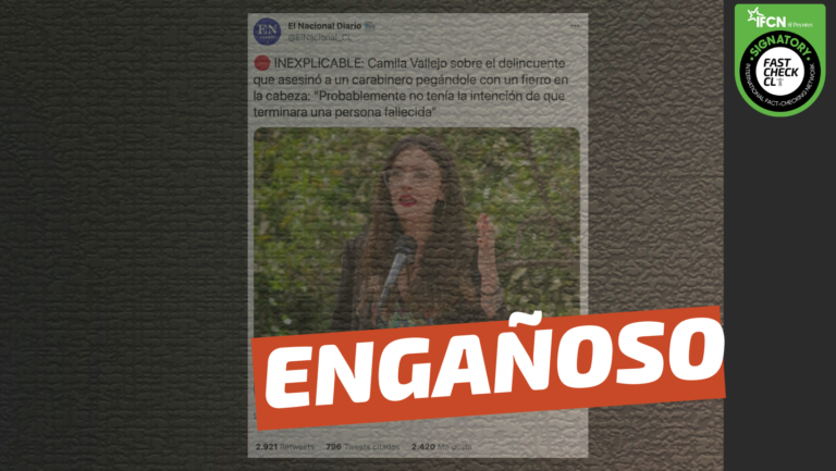 Lee más sobre el artículo “Camila Vallejo sobre el delincuente que asesinó a un carabinero pegándole con un fierro en la cabeza: ‘Probablemente no tenía la intención de que terminara una persona fallecida'”: #Engañoso