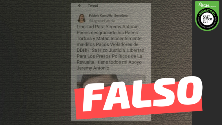 Lee más sobre el artículo Fabiola Campillai: “Libertad para Yeremy Antonio, pacos desgraciado los pacos tortura y matan inocentemente (…)”: #Falso