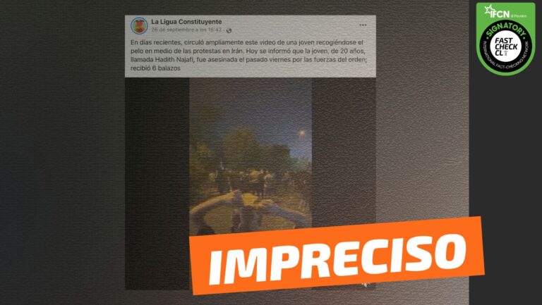 Lee más sobre el artículo “Circuló este video de una joven recogiéndose el pelo en medio de las protestas en Irán. Hoy se informó que la joven, llamada Hadith Najafi, fue asesinada por las fuerzas de orden”: #Impreciso