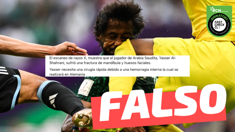 Lee más sobre el artículo (Imagen) “El escaneo de rayos X muestra que el jugador de Arabia Saudita, Yasser Al-Shahrani, sufrió una fractura de mandíbula y huesos faciales”: #Falso￼