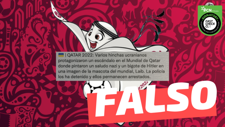 Lee más sobre el artículo (Video) “Varios hinchas ucranianos (…) pintaron un saludo nazi y un bigote de Hitler en una imagen de la mascota del mundial, Laib”: #Falso