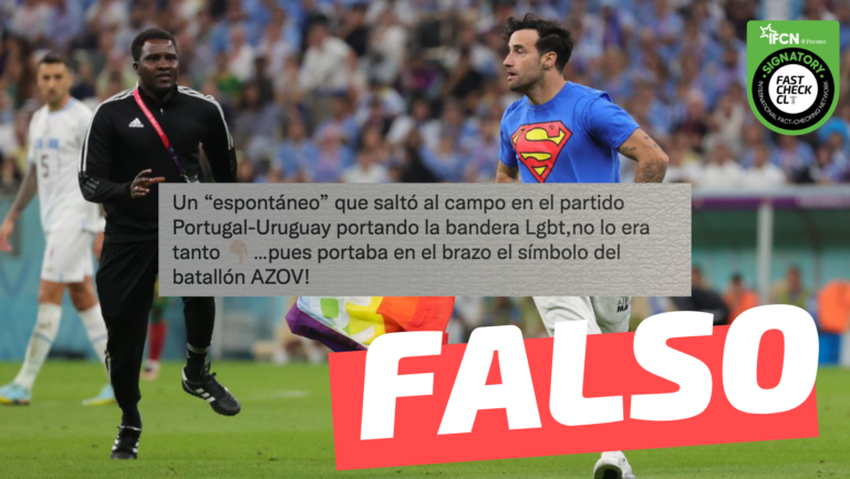 Lee más sobre el artículo “Un ‘espontáneo’ que saltó al campo en el partido Portugal-Uruguay con la bandera LGBT (…) portaba en el brazo el símbolo del batallón de Azov”: #Falso