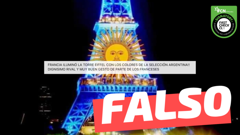 Lee más sobre el artículo (Imagen) “Un gran gesto de Francia. La Torre Eiffel saluda al campeón del mundial de Qatar: Argentina”: #Falso