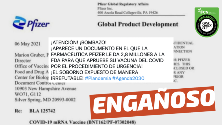 Lee más sobre el artículo (Imagen) “Farmacéutica Pfizer le da 2,8 millones a la FDA para que apruebe su vacuna de covid-19. El soborno expuesto de manera irrefutable”: #Engañoso