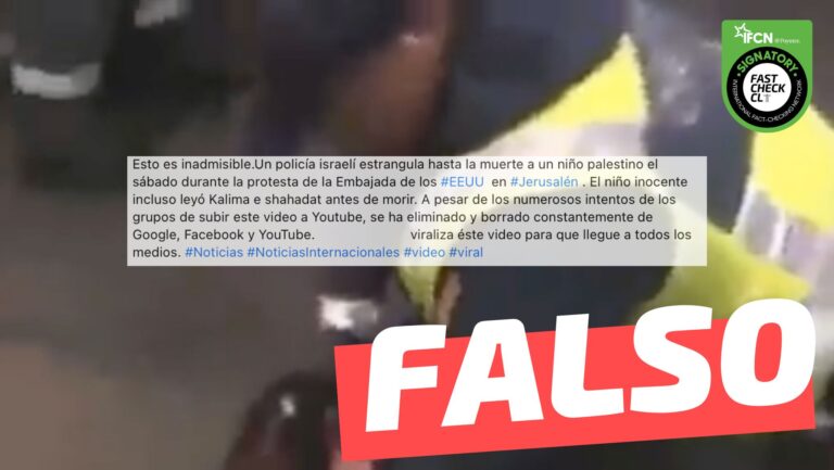 Lee más sobre el artículo (Video) “Un policía israelí estrangula hasta la muerte a un niño palestino el sábado durante la protesta de la Embajada de los EE.UU. en Jerusalén”: #Falso