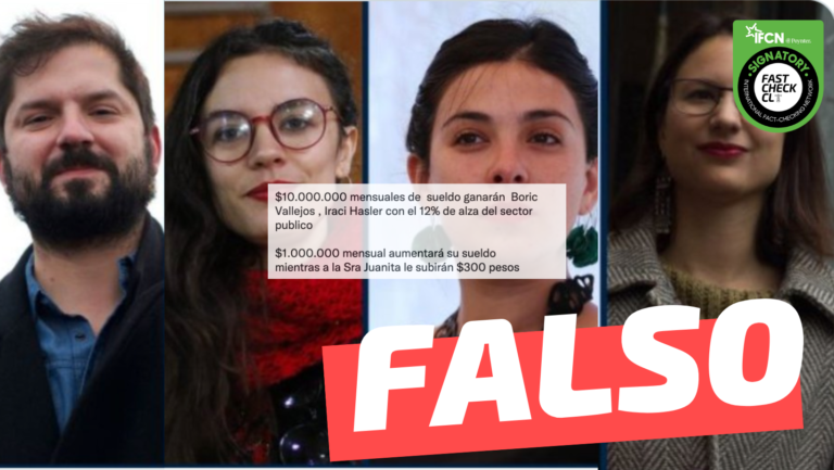 Lee más sobre el artículo “$10.000.000 mensuales de sueldo ganarán Boric y Vallejo con el 12% de alza del sector público”: #Falso