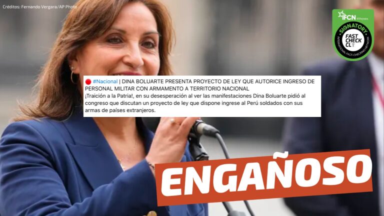 Lee más sobre el artículo (Imagen) “Al ver las manifestaciones, Dina Boluarte pidió al Congreso que discutan un proyecto de ley que dispone ingresar al Perú soldados con sus armas de países extranjeros”: #Engañoso