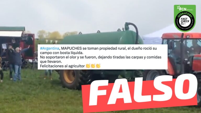 Lee más sobre el artículo (Video) “En Argentina, mapuches se toman propiedad rural, el dueño roció su campo con bosta líquida. No soportaron el olor y se fueron”: #Falso