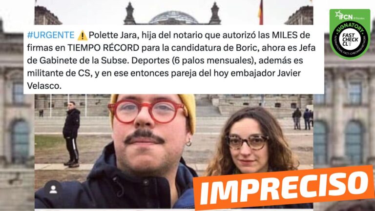 Lee más sobre el artículo “Paulette Jara, hija del notario que autorizó las miles de firmas en tiempo récord para la candidatura de Boric, ahora es Jefa de Gabinete de la Subse. Deportes (…)”: #Impreciso