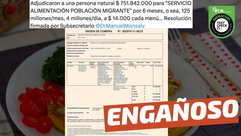 Lee más sobre el artículo “Adjudicaron a una persona natural $751 millones para ‘Servicio de alimentación población migrante’ por 6 meses, o sea, a $14 mil cada menú”: #Engañoso