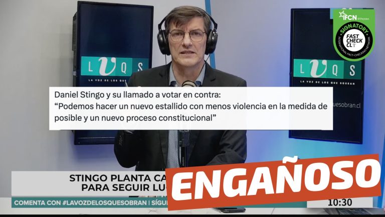 Lee más sobre el artículo (Video) “Daniel Stingo y su llamado a votar en contra: ‘Podemos hacer un nuevo estallido con menos violencia, en la medida de posible, y un nuevo proceso constitucional'”: #Engañoso