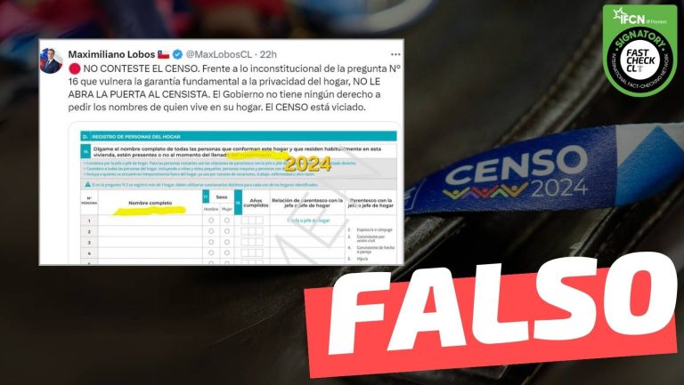 Lee más sobre el artículo La pregunta N°16 del Censo es inconstitucional, pues “vulnera la garantía fundamental a la privacidad del hogar”: #Falso
