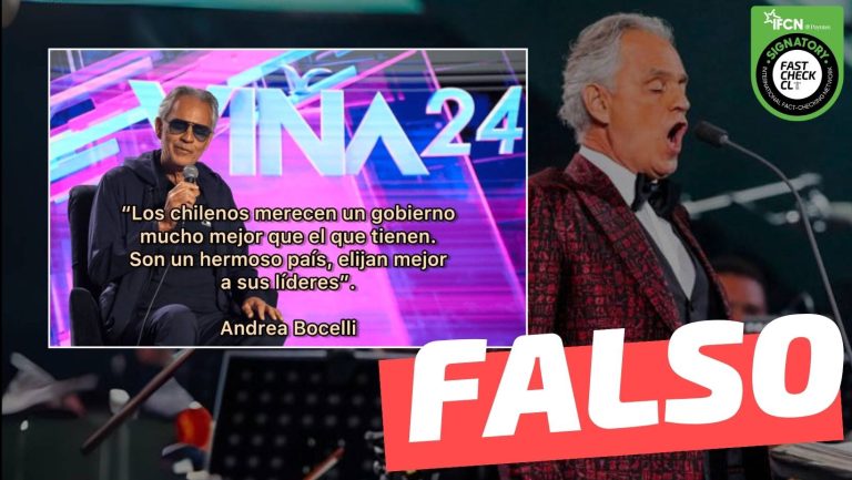 Lee más sobre el artículo Andrea Bocelli: “Los chilenos merecen un gobierno mucho mejor que el que tienen. Son un hermoso país elijan mejor a sus líderes”: #Falso