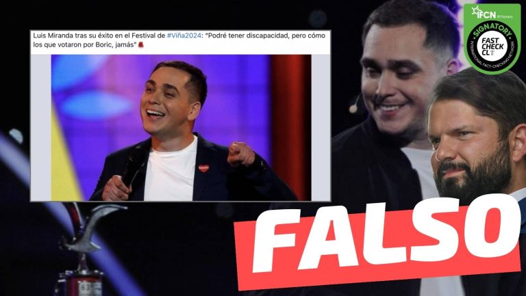 Lee más sobre el artículo Luis Miranda, tras su éxito en el Festival de Viña, dijo: “Podré tener discapacidad, pero como los que votaron por Boric, jamás”: #Falso
