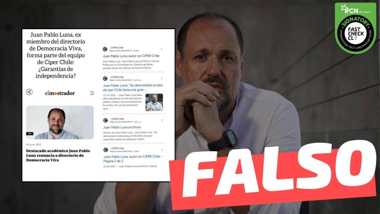 Lee más sobre el artículo “Juan Pablo Luna, ex miembro del directorio de Democracia Viva, forma parte del equipo de Ciper Chile”: #Falso