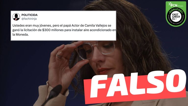 Lee más sobre el artículo “El papá actor de Camila Vallejo se ganó una licitación de $300 millones para instalar aire acondicionado en La Moneda”: #Falso