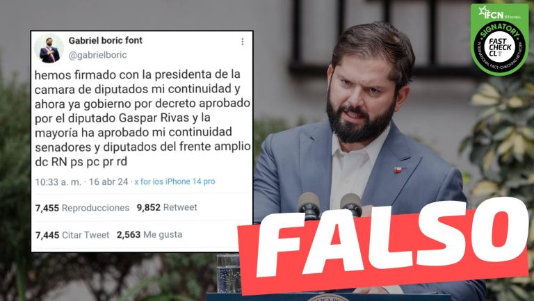 Lee más sobre el artículo Presidente Boric tuiteó: “Hemos firmado con la Presidenta de la Cámara de Diputados mi continuidad y ahora ya gobierno por decreto”: #Falso