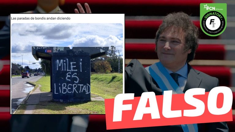 Lee más sobre el artículo (Imagen) Un paradero en La Plata tiene escrito “Milei es libertad”: #Falso