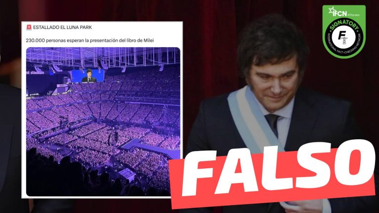 Lee más sobre el artículo (Imagen) “Estallado el Luna Park. 230.000 personas esperan la presentación del libro de Milei”: #Falso