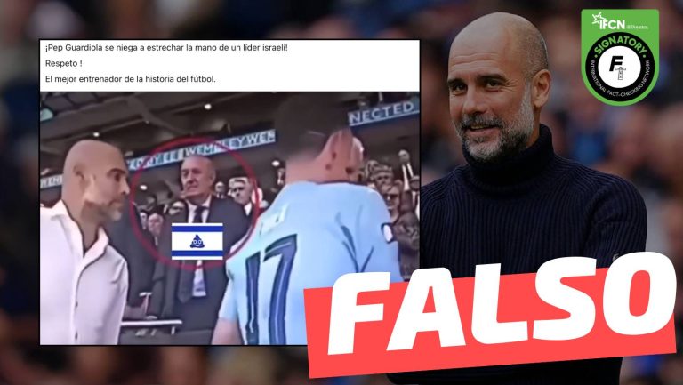 Lee más sobre el artículo (Video) “Pep Guardiola se niega a estrechar la mano de un líder israelí”: #Falso