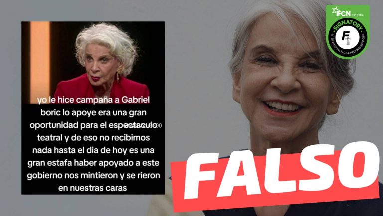 Lee más sobre el artículo La actriz Gabriela Hernández dijo: “Yo le hice campaña a Gabriel Boric, era una gran oportunidad para el espectáculo teatral y de eso no recibimos nada, hasta el día de hoy es una gran estafa”: #Falso