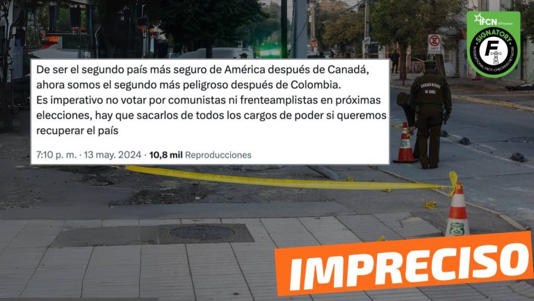 Lee más sobre el artículo “De ser el segundo país más seguro de América después de Canadá, ahora Chile es el segundo más peligroso después de Colombia”: #Impreciso