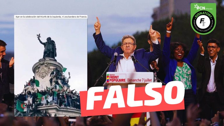 Lee más sobre el artículo (Imagen) “Ayer en la celebración del triunfo de la izquierda, ni una bandera de Francia”: #Falso