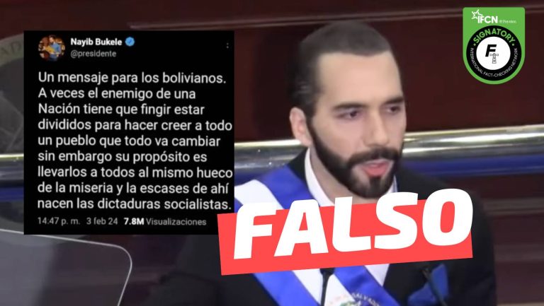 Lee más sobre el artículo (Imagen) Presidente de El Salvador, Nayib Bukele, envía un mensaje al pueblo boliviano: #Falso