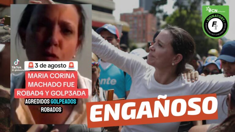 Lee más sobre el artículo (Video) “María Corina Machado fue robada y golpeada” luego de las elecciones: #Engañoso